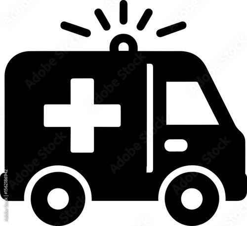 Ambulance Vehicle Icon with Emergency Siren and Medical Cross