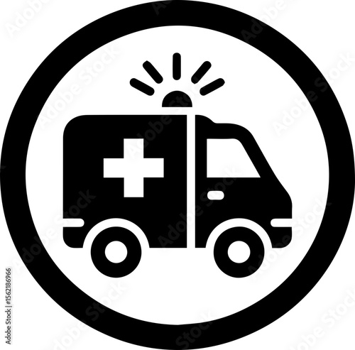 Ambulance Vehicle Icon with Emergency Siren and Medical Cross