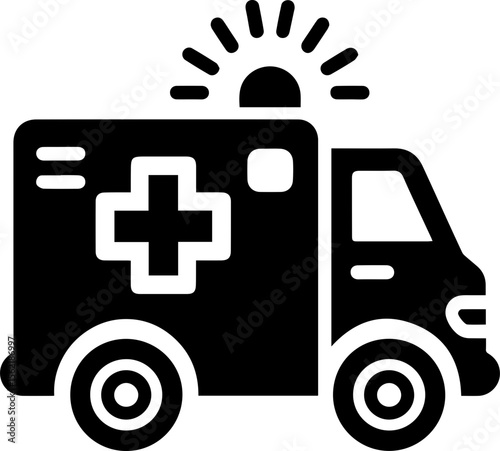 Ambulance Vehicle Icon with Emergency Siren and Medical Cross