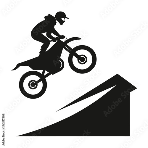 Minimal Black Silhouette of a Motocross Rider Soaring