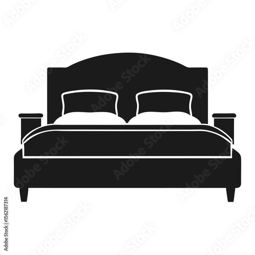 Minimal Black Silhouette of a Double Bed with Two