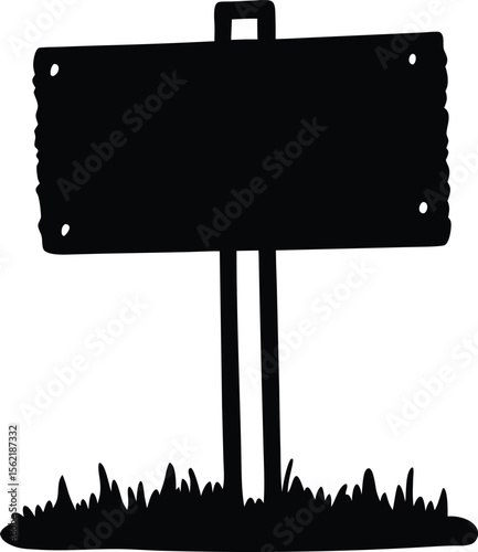 Wooden sign colouring book pages for children and adults Wood signboard vector silhouette