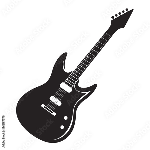 Minimal Black Silhouette of a Solid Body Electric Guitar