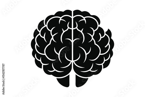 Black silhouette of a human brain with white details isolated on white background
