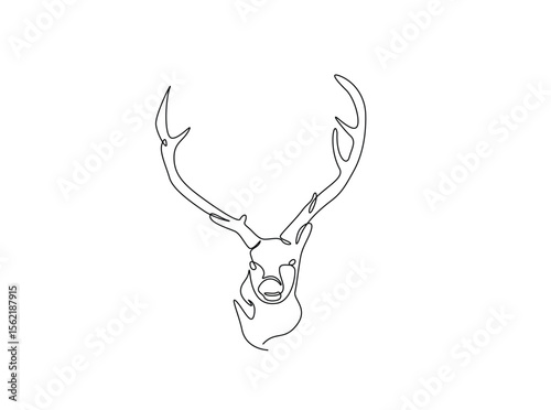 Deer head single outline illustration. Continuous line art drawing of reindeer head.