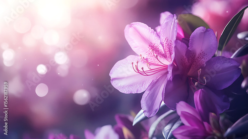 Soft Pink Rhododendron Flower Blossom with Dreamy Bokeh Background in Springtime Bloom