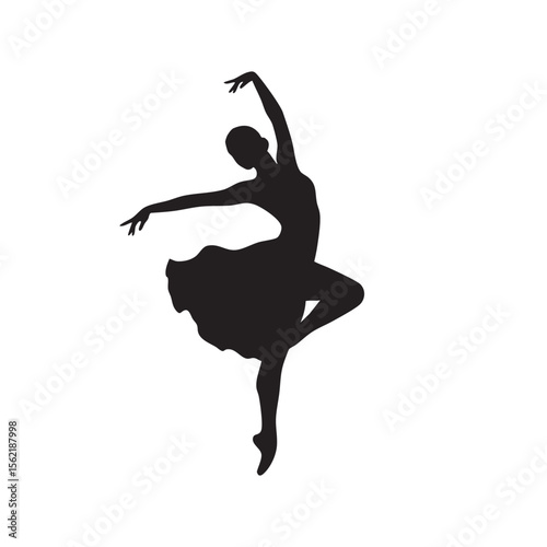 Elegant female ballet dancer in a graceful pose silhouette isolated on white background