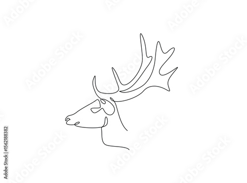 Deer head single outline illustration. Continuous line art drawing of reindeer head.