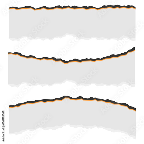 burning paper pieces set vector illustration isolated on white background.