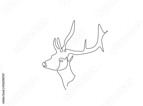 Deer head single outline illustration. Continuous line art drawing of reindeer head.