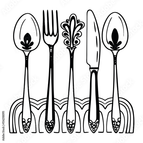 Silverware Illustration Spoon Fork and Knife Vector Design