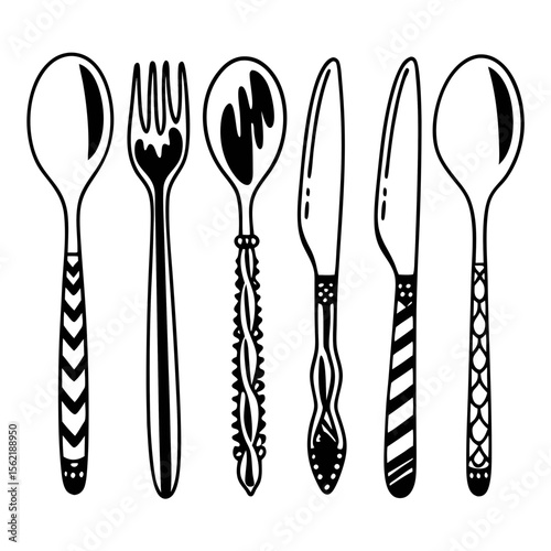 Hand Drawn Cutlery Vector Illustration Kitchenware Design