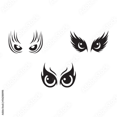 Silhouettes of scary eyes vector on white background. Scary eye logo icon.	