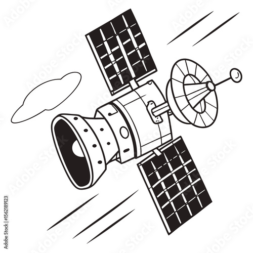 Satellite Illustration Vector Black and White Space Technology Icon
