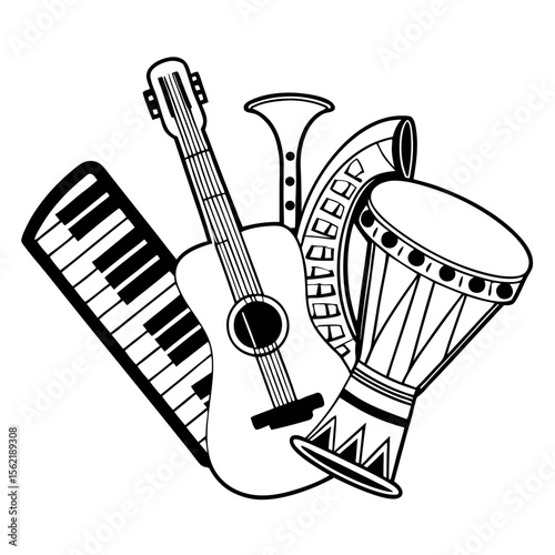 Musical Instruments Vector Illustration Guitar Piano Trumpet Drum
