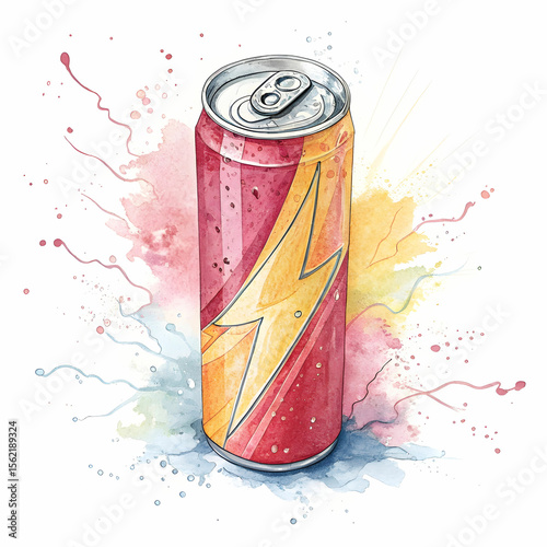 Watercolor energy drink drawing on white background