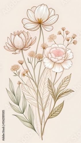 Modern Floral Aesthetic Delicate Line Art Botanical Design