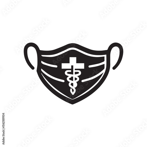 Black and white medical face mask vector on white background. 