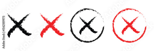 Hand drawn cross mark icon, Red cross mark, Incorrect sign, Wrong symbol. Vector illustration.