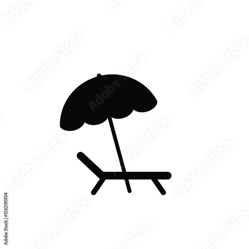 A colorful beach umbrella and chair provide summer sun protection, while a lone parasol offers rain or shine weather icon illustration
