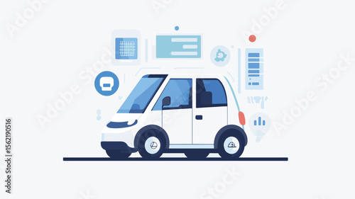 Smart self-driving car transfer of information about its condition: location, Social media, amount of fuel, temperature conditions in the car, automated car, autonomous vehicle,  driverless car.