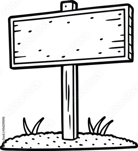 Wooden sign colouring book pages for children and adults Wood signboard vector silhouette