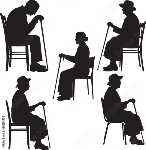 Elderly couple aged people silhouette vector illustration