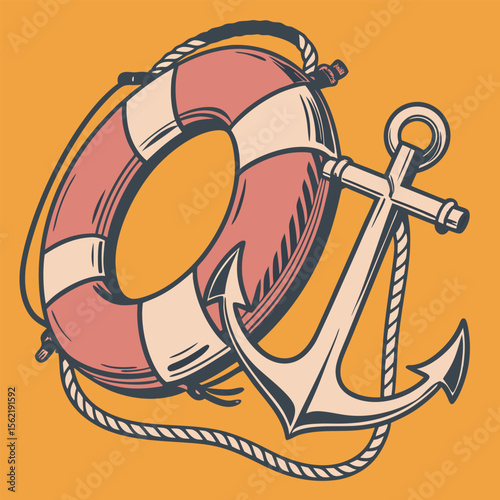 Vintage nautical background with anchor and life buoy free online download.
