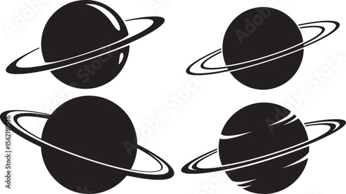 Planet orbit space object silhouette vector illustration