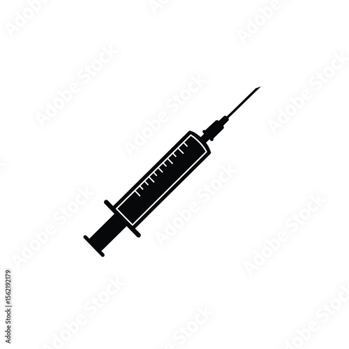 A medical syringe with a sharp needle, isolated on a black background, is ready for injection, representing healthcare and vaccination equipment