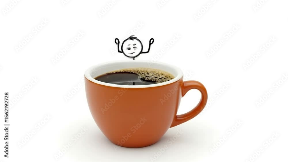 Coffee Time Animation: Animated stick figures show effects of caffeine on person