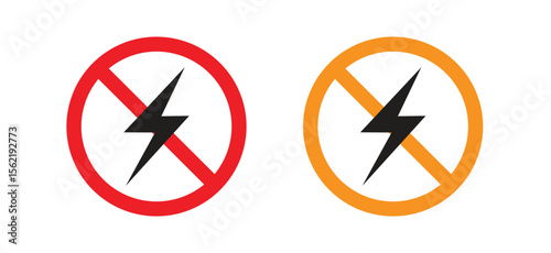 No Electricity Warning Sign – Vector Illustration of Power Off Symbol with Lightning Bolt and Prohibition Mark for Energy Shutdown, Safety Labels, and Caution Notices”