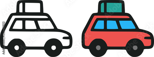 Modern travel SUV outline and filled icons featuring rooftop luggage 
