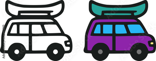 Modern travel SUV outline and filled icons featuring rooftop luggage 
