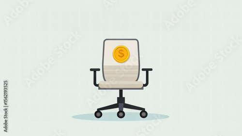 Overtime Pay - A flat illustration of an empty office chair with a dollar coin on the seat, positioned in the lower third, leaving space above for a headline about overtime pay.