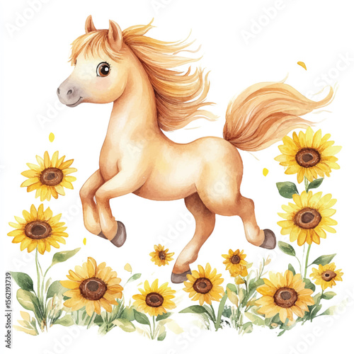 Playful Pony in a Field of Sunflowers