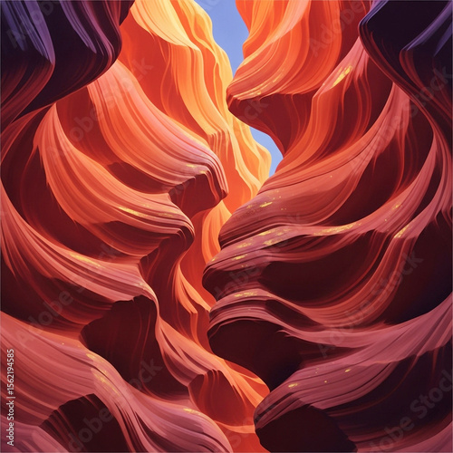 Stunning view of a deep canyon with layered sandstone formations, illuminated by sunlight.