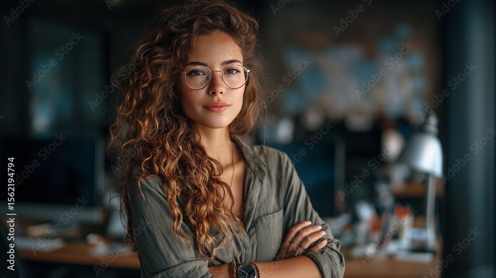 Fototapeta premium A Confident and Focused Young Woman in Her Workspace