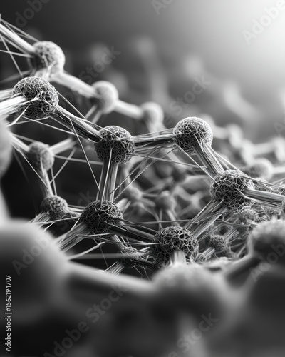 Abstract Black and White Molecule Structure with Intricate Details