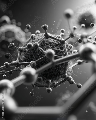 Intricate Molecular Structure in Monochrome Displaying Complexity and Detail