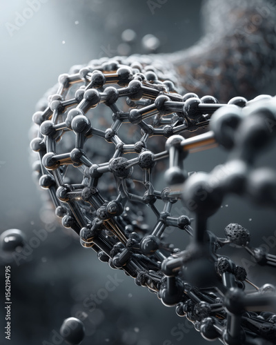 Intricate Molecular Structure with Fine Details in Black and Gray Tones