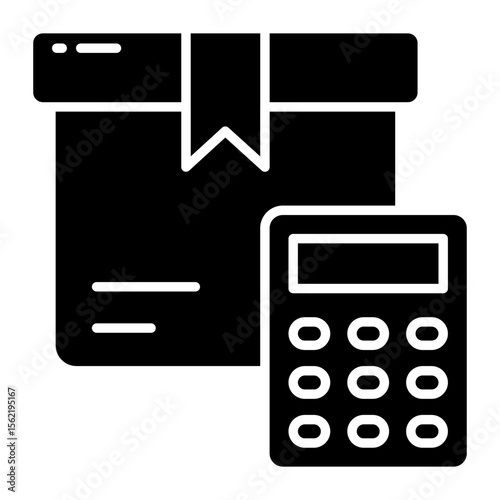 Carton with cruncher, icon of parcel calculation