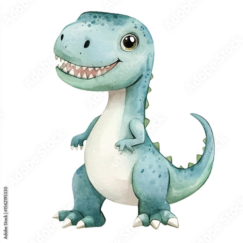 Playful Teal Watercolor Dinosaur Illustration