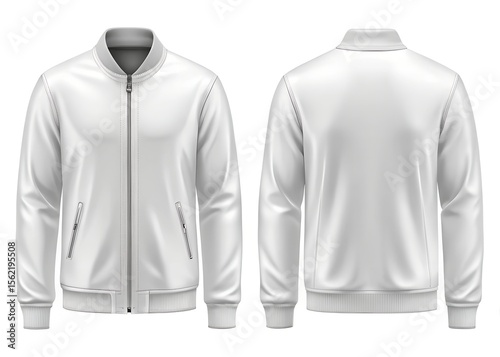 Realistic Jacket Template White Bomber Front and Back