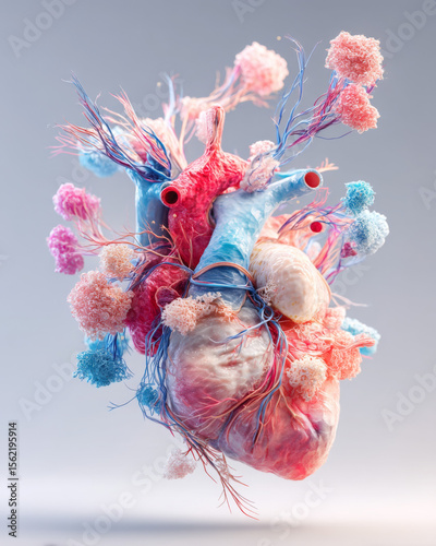 Colorful 3D Model of Human Heart with Immune System Representation