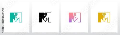 DNA Strand Structure Helix Inside Letter Initial Logo Design M