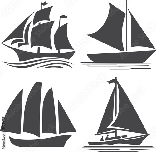 Big sailboat ship vector silhouette black color silhouette white background