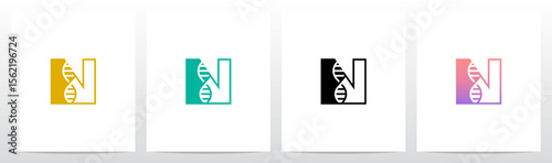DNA Strand Structure Helix Inside Letter Initial Logo Design N