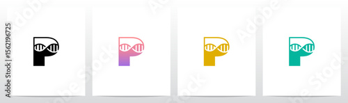DNA Strand Structure Helix Inside Letter Initial Logo Design P