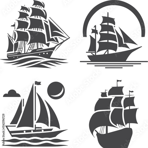 Yacht in bay silhouette vector art illustration